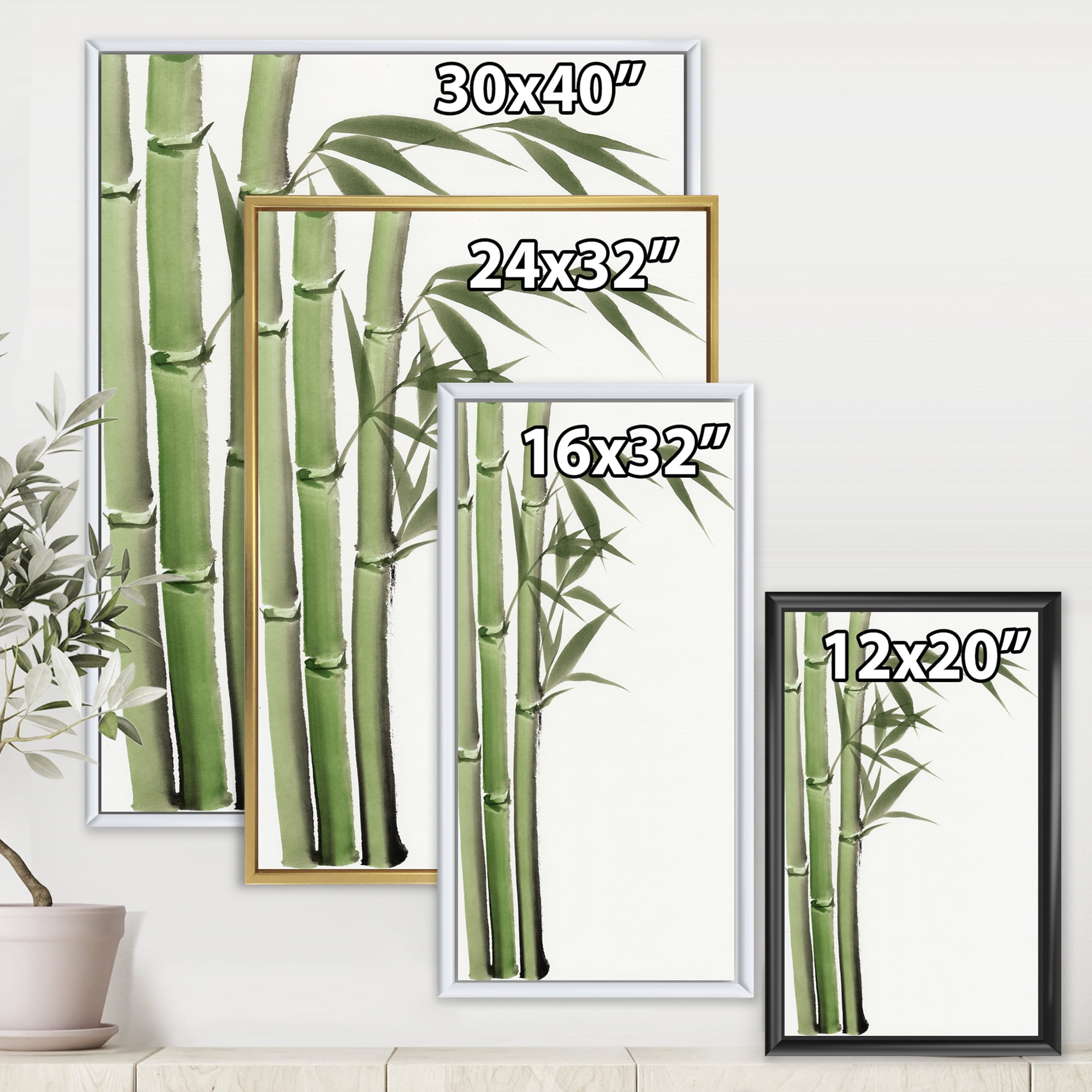 Designart 'Detail of Dark Green Bamboo and Leaves IV' Traditional Framed Canvas Wall Art Print