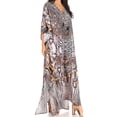thumbnail image 3 of Sakkas Yeni Women's Short Sleeve V-neck Summer Floral Long Caftan Dress Cover-up - 419 - One Size, 3 of 5