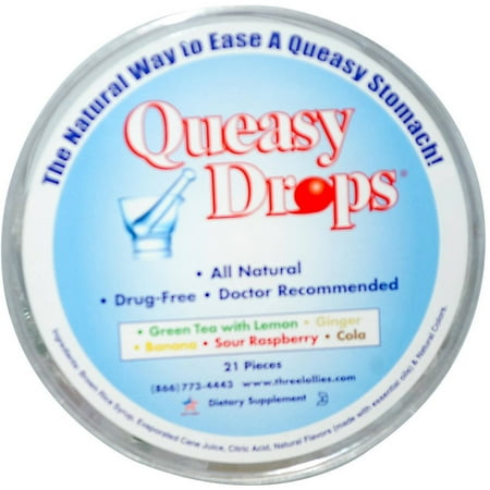 Three Lollies Queasy Drops Stomach Relief Variety, 21 CT (Pack of 3)