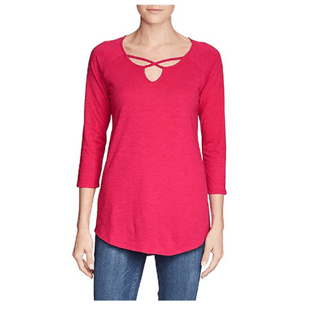 Eddie Bauer Women's ¾ Sleeve Cross-Front Tunic, Sangria (XX-Large)