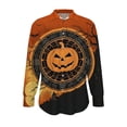 thumbnail image 3 of Women's Pumpkin Blouse Long Sleeve Button Up Collared Shirt Spiderweb Graphic Casual Fall Top Season Holiday Party Wear Novelty Festive Fashion Apparel, 3 of 5