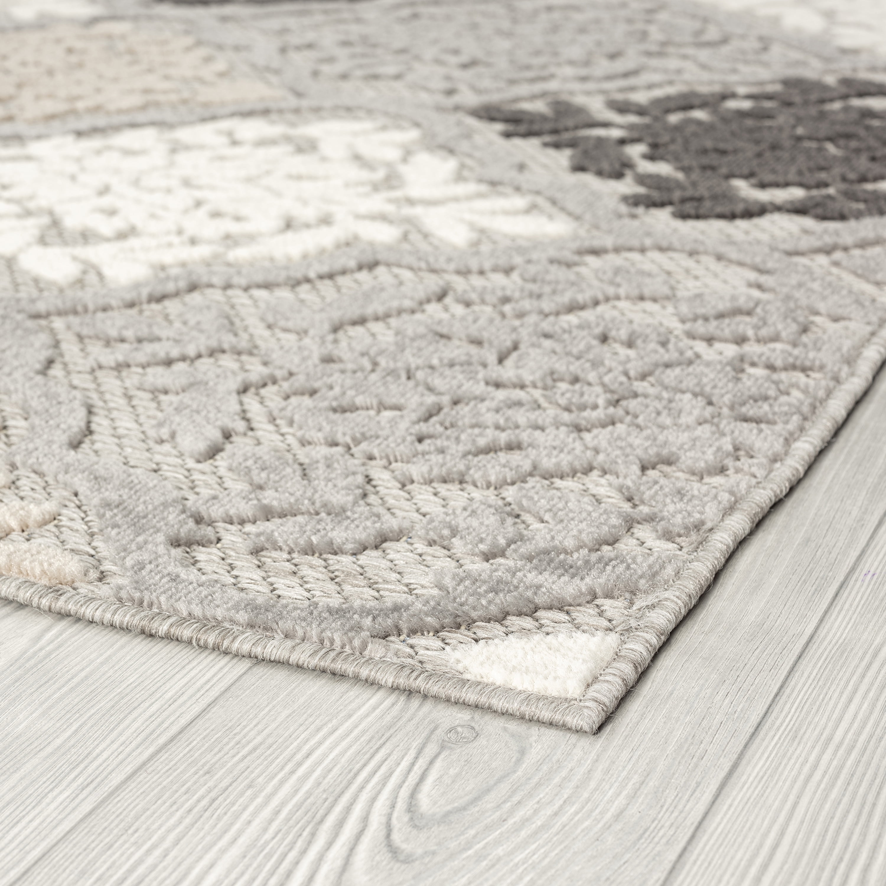 Oasis Modern Medallion Gray and Beige Polypropylene Indoor Outdoor Area Rug, 9'x12' Rectangle