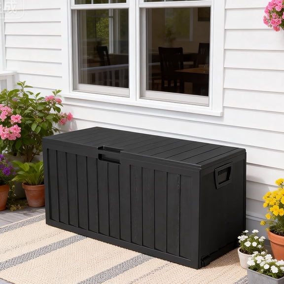 75-Gallon Large Deck Box,Heavy-Duty Wall-Mounted Storage Box Combination Kit, Yellow And Black Storage Rack, Stackable Box Design for Space-Saving,