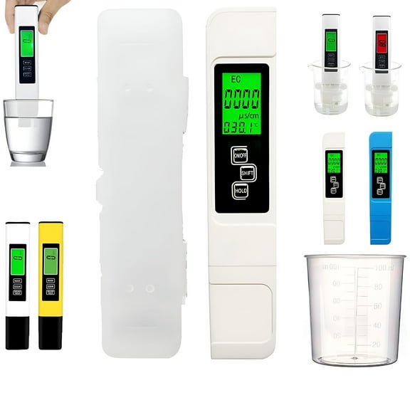 GJX 4 in 1 TDS Meter Digital Water Tester, Accurate TDS, EC, Temp (°C/°F) 0-9990ppm, Multi-Function Digital Water Purity Tester for Drinking Waters, for All Types of Waters (A-White)