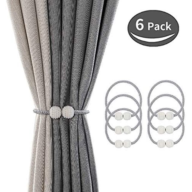 Lot de 6 Embrasses Magnétiques pour Rideaux, Embrasses de Tenture pour Rideaux, Draperies, Déco de Salon et Bureau, Accessoires de Rideaux, Aucun Outil Requis (Gris)