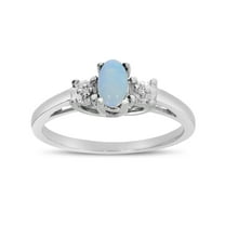 10k White Gold Oval Opal And Diamond Ring