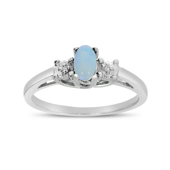 10k White Gold Oval Opal And Diamond Ring