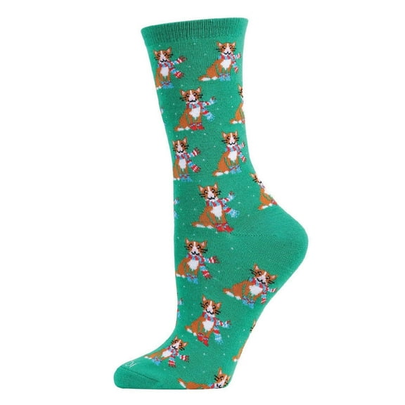 MeMoi Women's Cozy Cat Holiday Crew Socks - Womens - Female, 9-11, Green