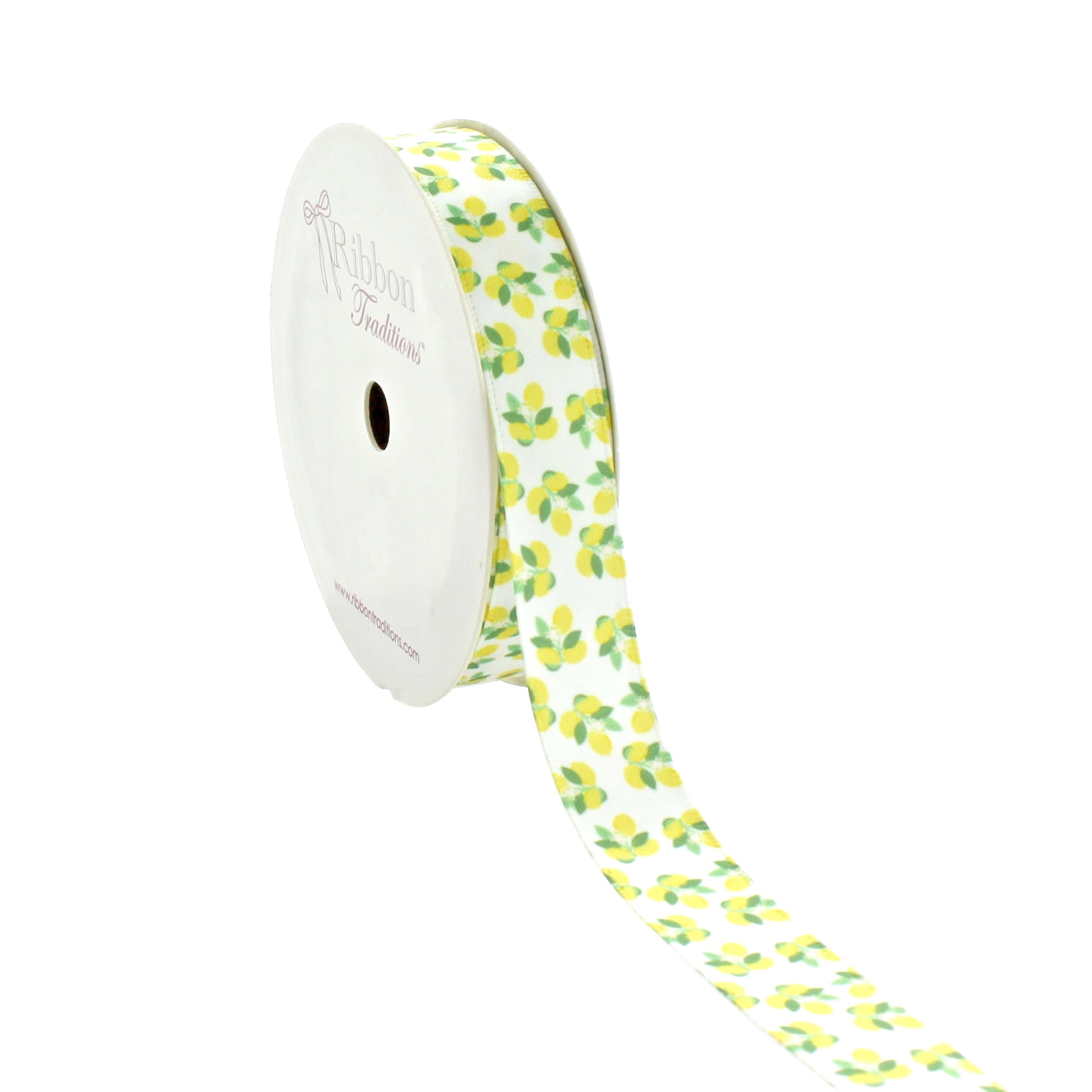 Ribbon Traditions 5/8” Satin Lemons Print Ribbon,  6 Yards