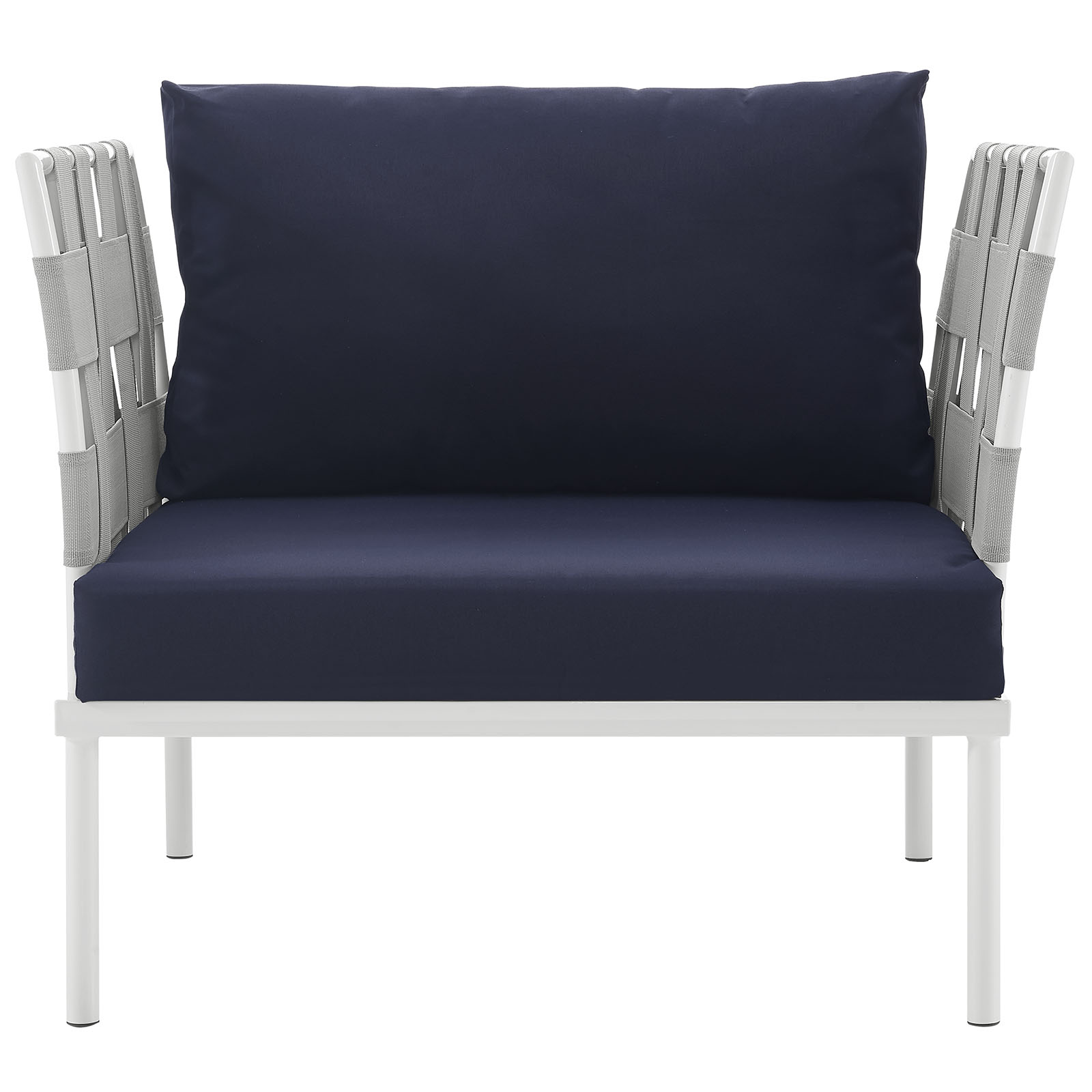 Modern Contemporary Urban Design Outdoor Patio Balcony Lounge Chair, Navy Blue White, Rattan - image 5 of 5