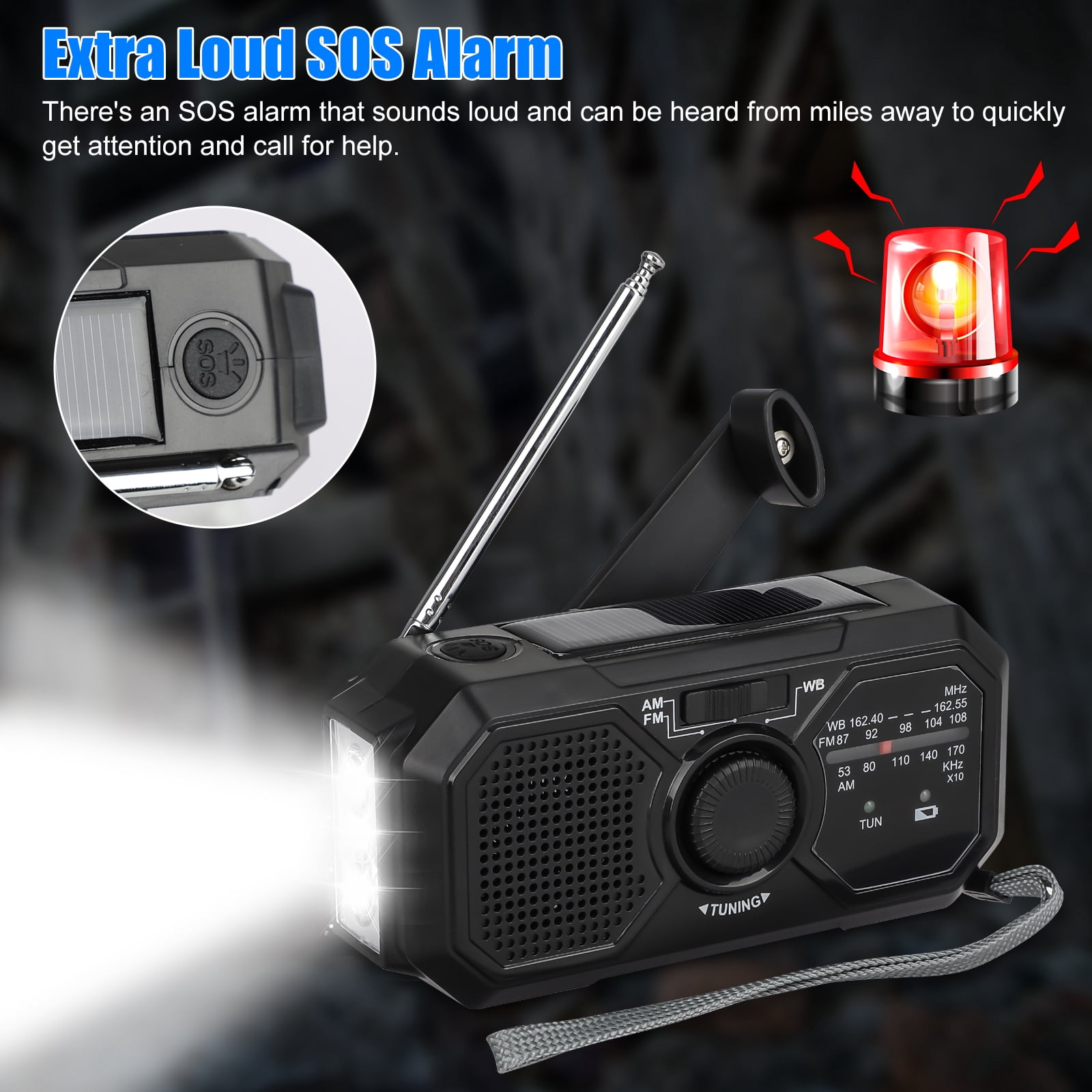 NOAA Weather Radio, Weather Radio NOAA Alert with LED Flashlight, 1200mAh Power Bank, SOS Alarm, FM AM SW Emergency Solar Hand Crank Radio for Camping, Hiking, Traveling