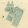 thumbnail image 2 of KPOPLK 2Pcs Toddler Baby Girl Clothes Set Tie-Up Strap Ruffle Camisole Tops Pants Set Little Girls Summer Outfits(2-3 Years,Green), 2 of 8