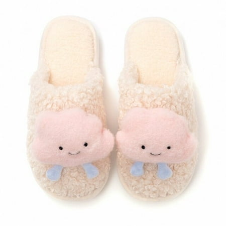 

PIKADINGNIS Winter House Slide Cute Could Women Fur Slippers Soft Sole Cute Cartoon Bedroom Ladies Fluffy Slippers Couples Plush Shoes