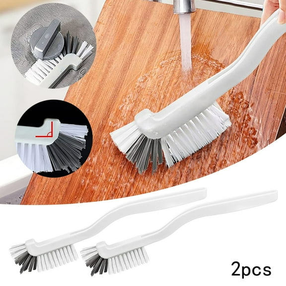 2PCS Multi-Purpose Cleaning Brushes - Long Handle Scrub Brush for Bathroom, Kitchen, Bottles & Tight Spaces, Right-Angle Design Reaches Corners, Grout, Window Tracks & Hard-to-Clean Areas