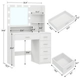 SOMLINE Makeup Vanity Desk, Mirror with Lights, 5 Drawers, Shelves, 3 Color Modes, White - Walmart.com