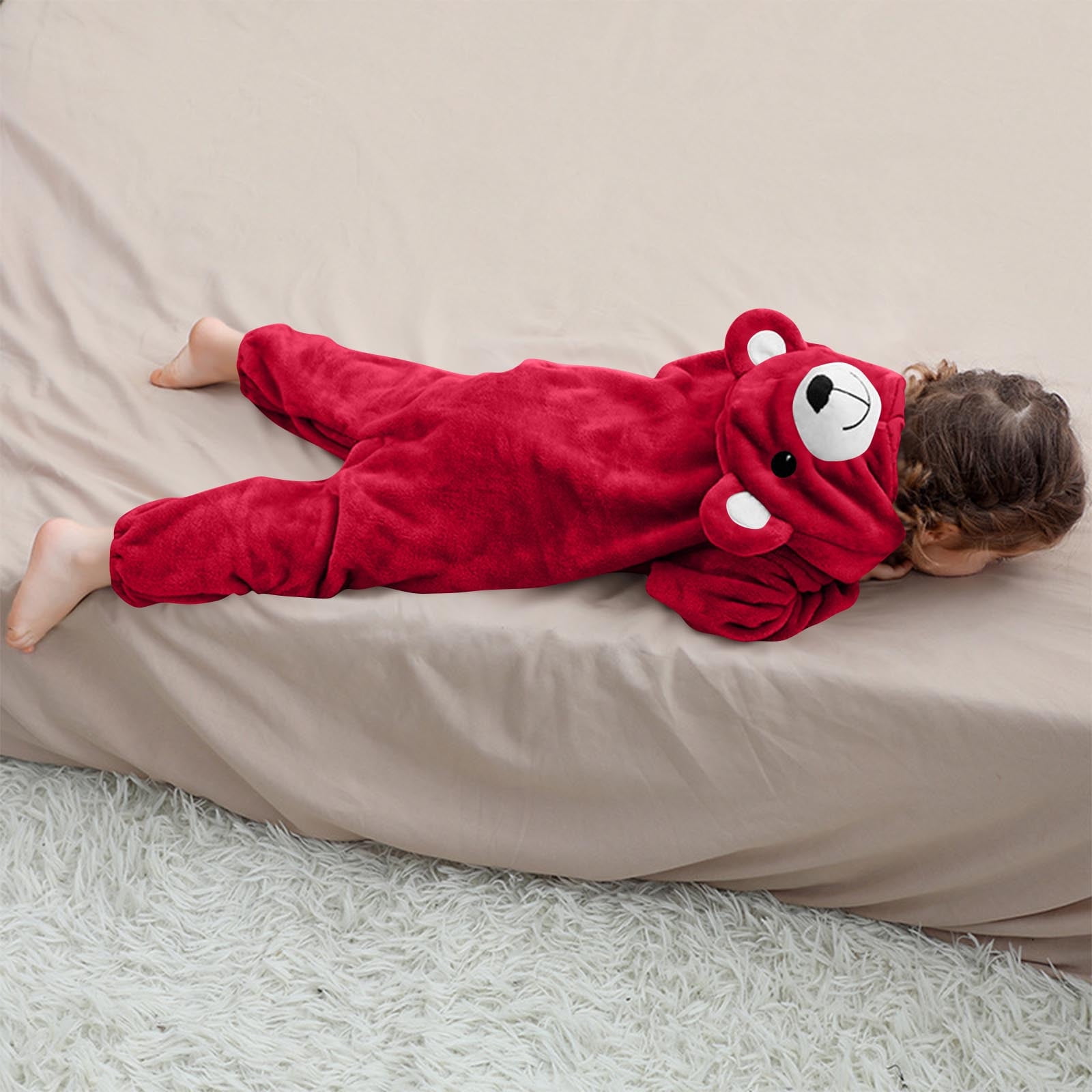 Paiwinds Girls' Fleece Hooded Jumpsuit Pajamas for Toddler & Kids (3M-6Y) Winter Warm Bear Costume One-Piece Sleepwear with Buttons, Soft Long Sleeve Romper for Home & Holiday