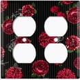 thumbnail image 3 of Metal Light Switch Plate Outlet Cover Dark Red Roses Black Pinstripe Wallpaper ROS042, 3 of 13