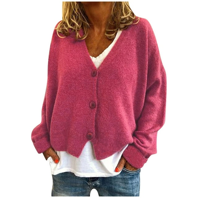 Women's V-Neck Button Cardigan - Casual Stretchy Knitted Sweater Coat for All Occasions