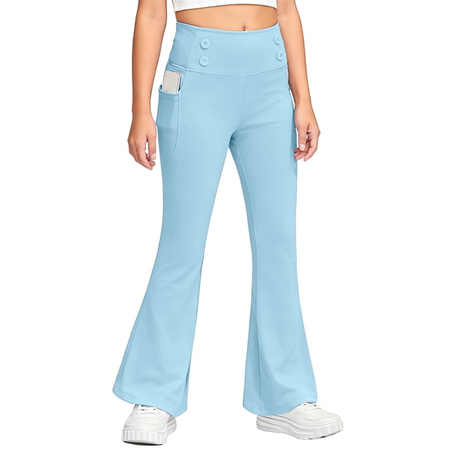 Pantalones largos, leggings acampanados para niñas, pantalones de yoga y baile de cintura alta, leggings para niños con bolsillos, pantalones de yoga para mujer