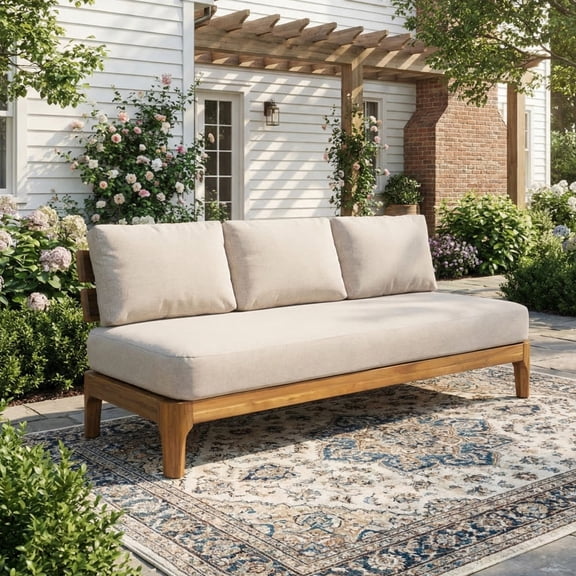 Christopher Knight Home Outdoor 3-Seater Sofa with Cushions, Acacia Wood Frame, Teak Beige