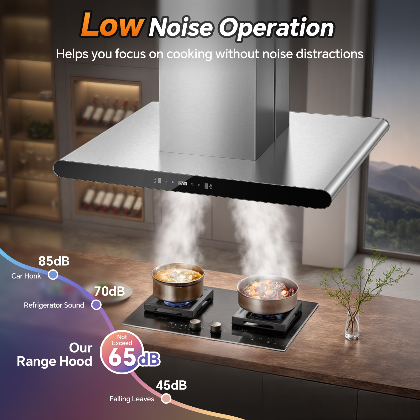 Joeaonz 36" Stainless Steel Island Range Hood with LED Lighting, 3-Speed Touch Control, Ducted/Ductless Convertible