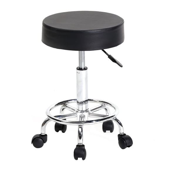 Topcobe Counter Height Bar Stools, Rolling Chair for Facial Massage Spa, Round Stool with Wheels, Adjustable Height Round PU Leather Seat Rolling Stool - Black