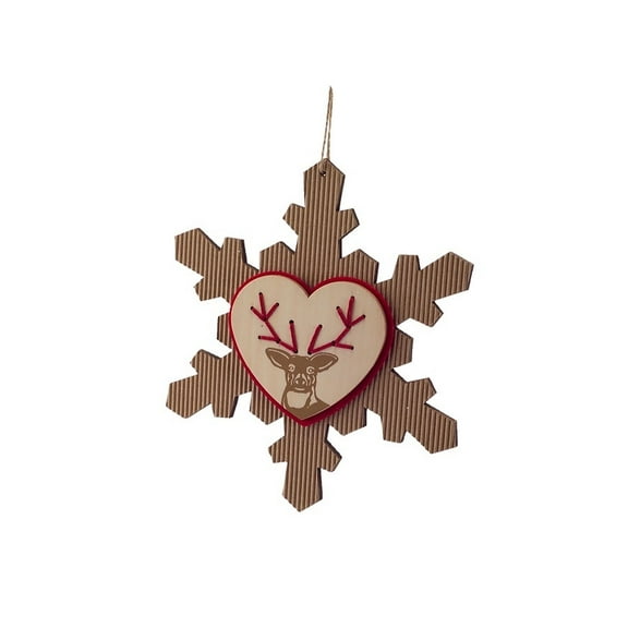 Melrose 6.75" Rustic Embroidered Craft Snowflake with Reindeer Stamp Christmas Ornament - Brown/Red