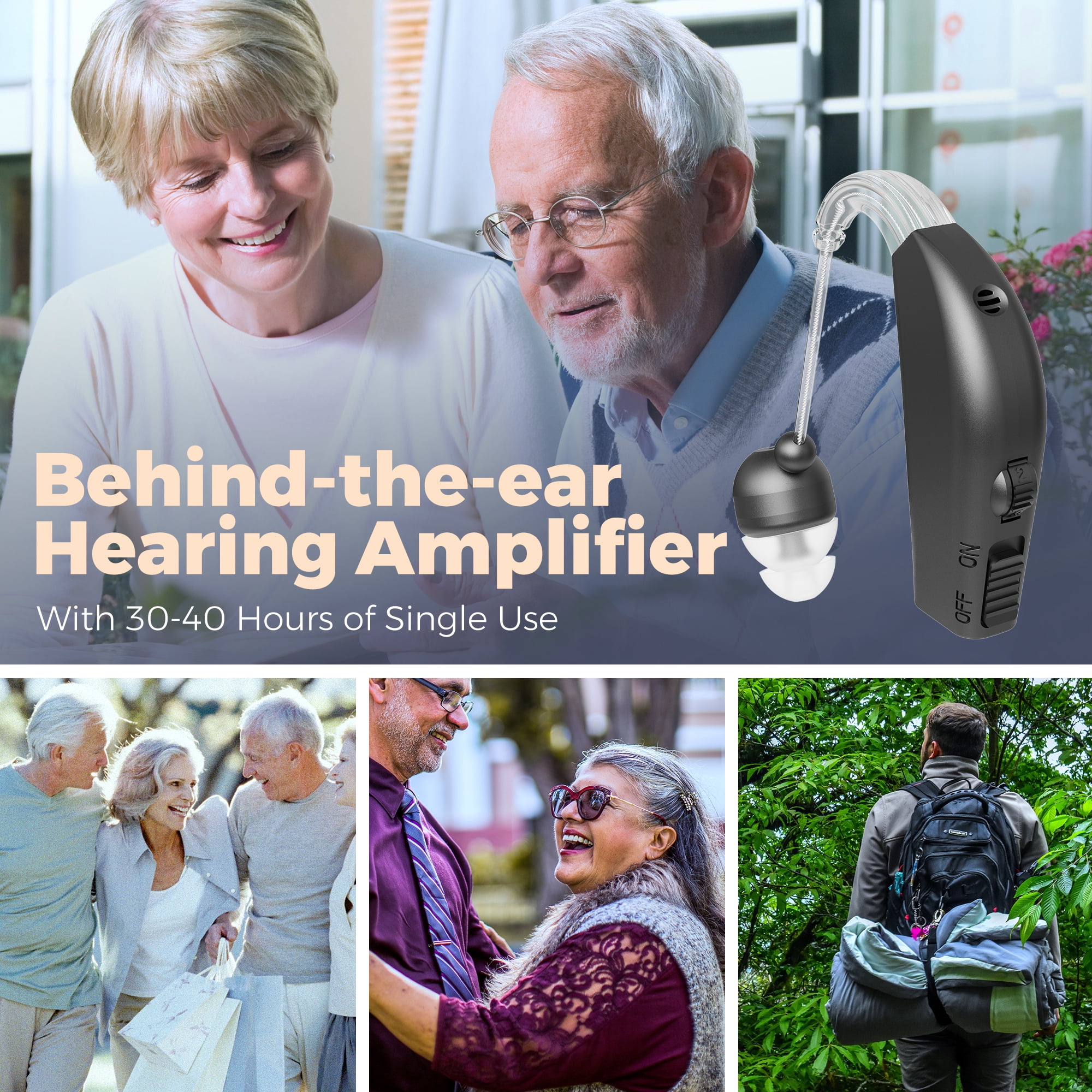 MEDca Rechargeable Pair Hearing Aid for Seniors, Personal Sound Amplifier - Black