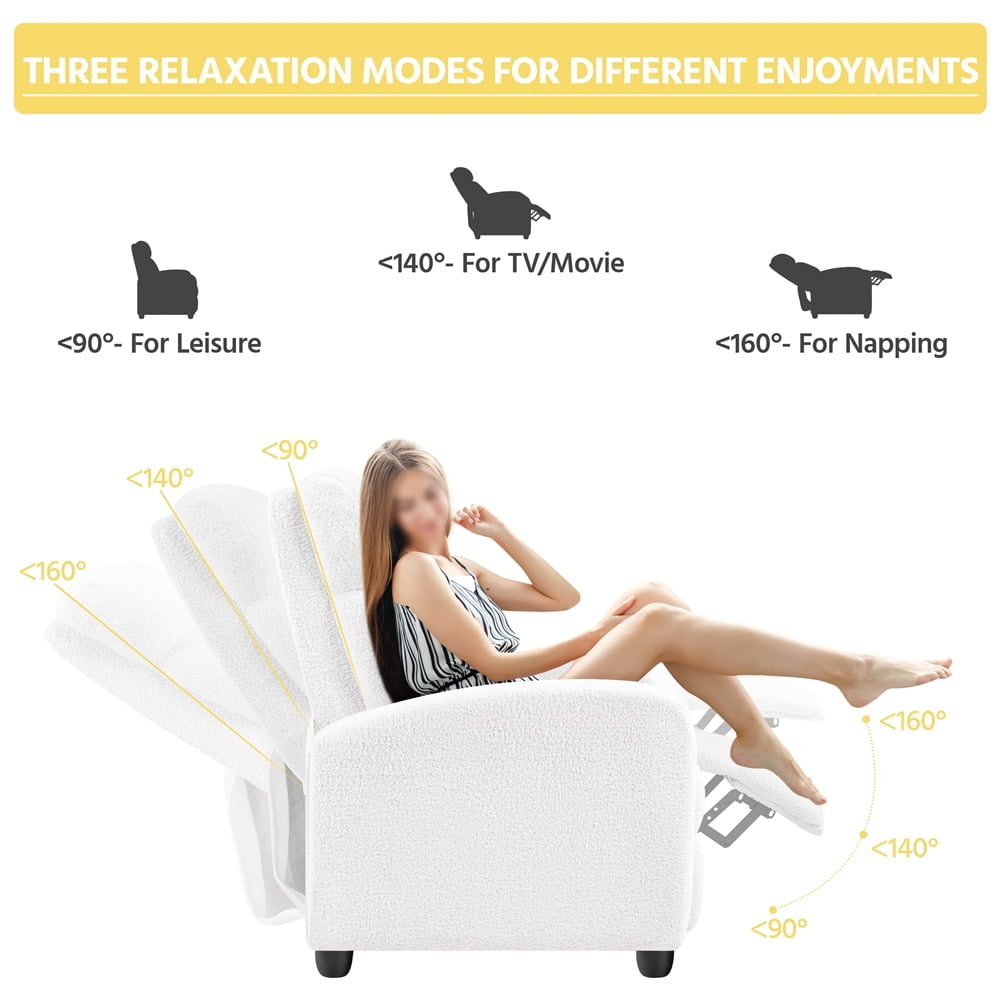 Yaheetech Upholstered Boucle Recliner Chair with Pocket Springs, White