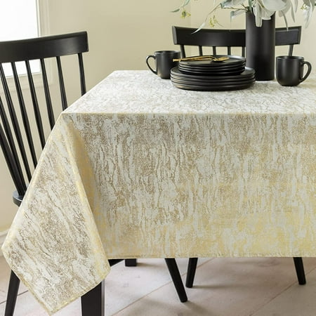 

Metals Metallic Printed Fabric Table Cloth Holiday Winter And Christmas Tablecloth (60 X 104 Rectangular Ivory-Gold)