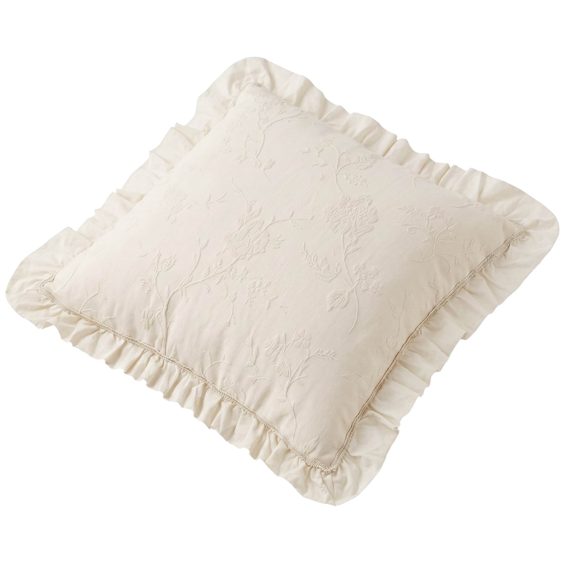 The Pioneer Woman Cream Matelassé Floral Crochet Ruffle Decorative Pillow, 20 in x 20 in