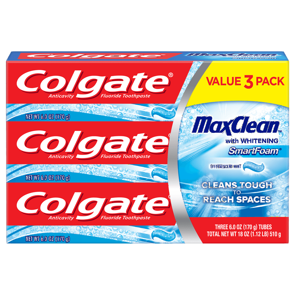 Colgate MaxClean SmartFoam Toothpaste Effervescent Mint 6.0 Ounce (3