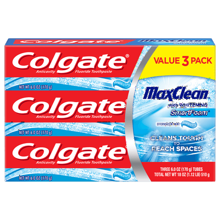 Colgate MaxClean SmartFoam Toothpaste Effervescent Mint - 6.0 Ounce (3 Pack)