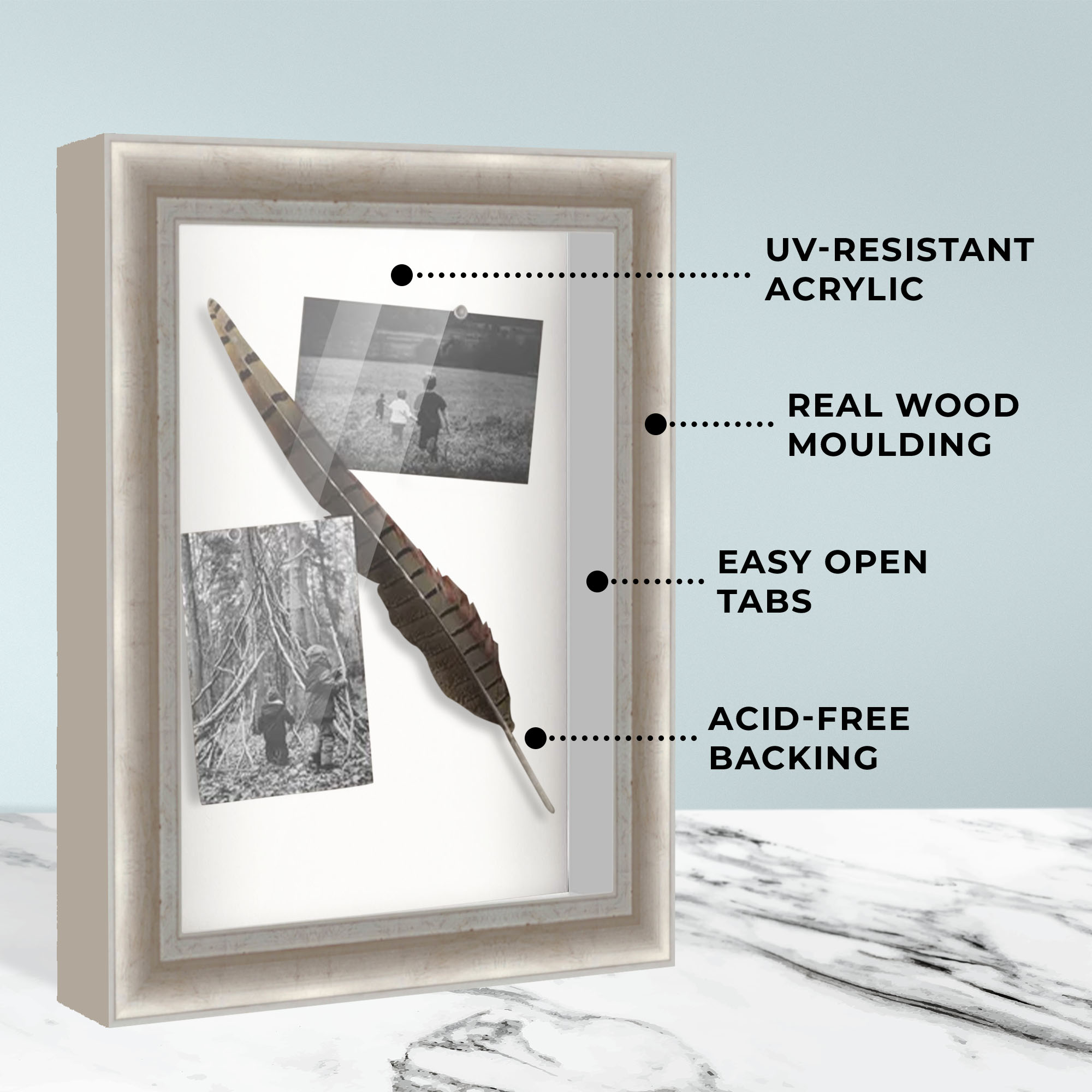 19x15 Shadow Box Frame Silver | 1.75 Inches Deep Real Wood Traditional ...