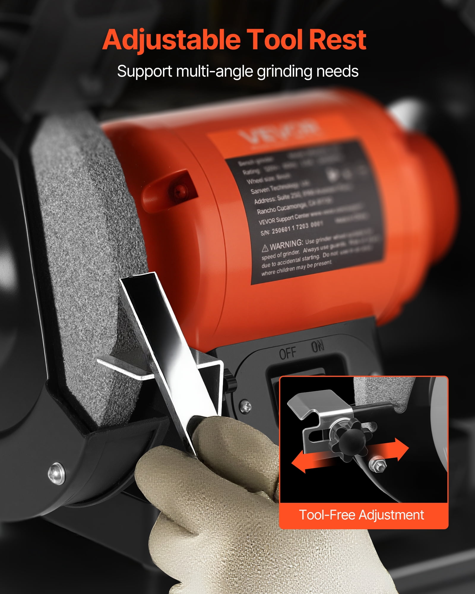 VEVOR Bench Grinder,6-inch Single Speed Bench Grinder,3450RPM High-Speed Table Grinders with 450W 3.8A Induction Motor, 36/60-Grit Grinding Wheel & Adjustable Eye Shield for Fast Sharpening Grinding