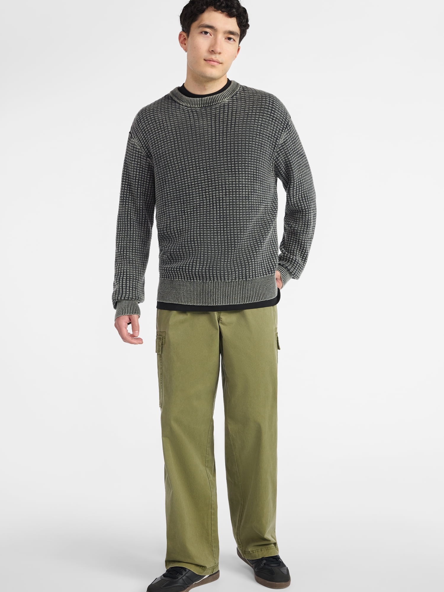 No Boundaries Men's & Big Men's Thermal Stitch Crewneck Sweater, Midweight, Sizes XS-3XL