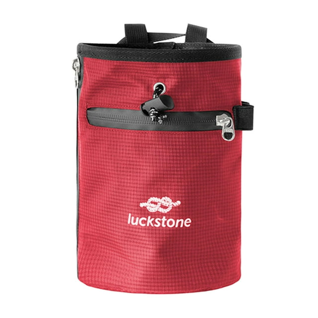 Bolsa de magnesio para escalada en roca con bolsillo con cremallera y cierre de cordón. Cinturón para la cintura. Rojo