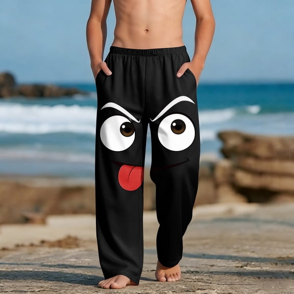 Kids Boys Girls Sweatpants Silly Face Tongue Out Print Elastic Waist Joggers Funny Graphic Trousers for Gift, 4-13Y
