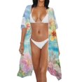 thumbnail image 4 of SCRAWLGOD Sea Turtle Plumeria Print Womens Swimsuit Coverup Open Front Loose Kimono Swimsuit Cover Up Breathable Bathing Suit Cover Up for Beach Party, 4 of 6