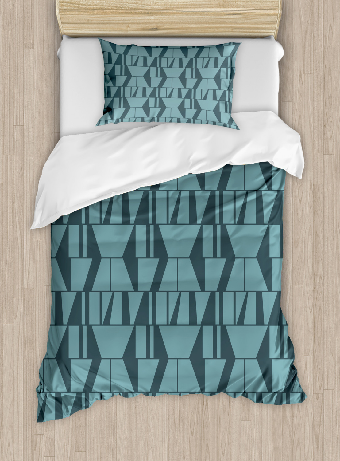 Green Duvet Cover Set, Modern Art Deco Style Minimalist Geometric
