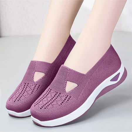 

On Clearance! KOKOI Women s Woven Breathable Foam Mesh Shoes Walking Comfortable Slip-on Sandals Wear-resistant Sole Anti-slip Soft Insole Casual Shoes for Ladies Purple/8.5