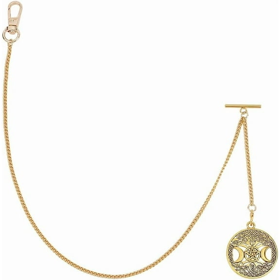 PH Pocket Watch Chain 19.5 Inch Metal Wallet Chain Pocket Watch Fob T Bar Men's Link Vintage Style Golden Moon Goddess Watch Chain Pendant: 1.5 Inch Gold