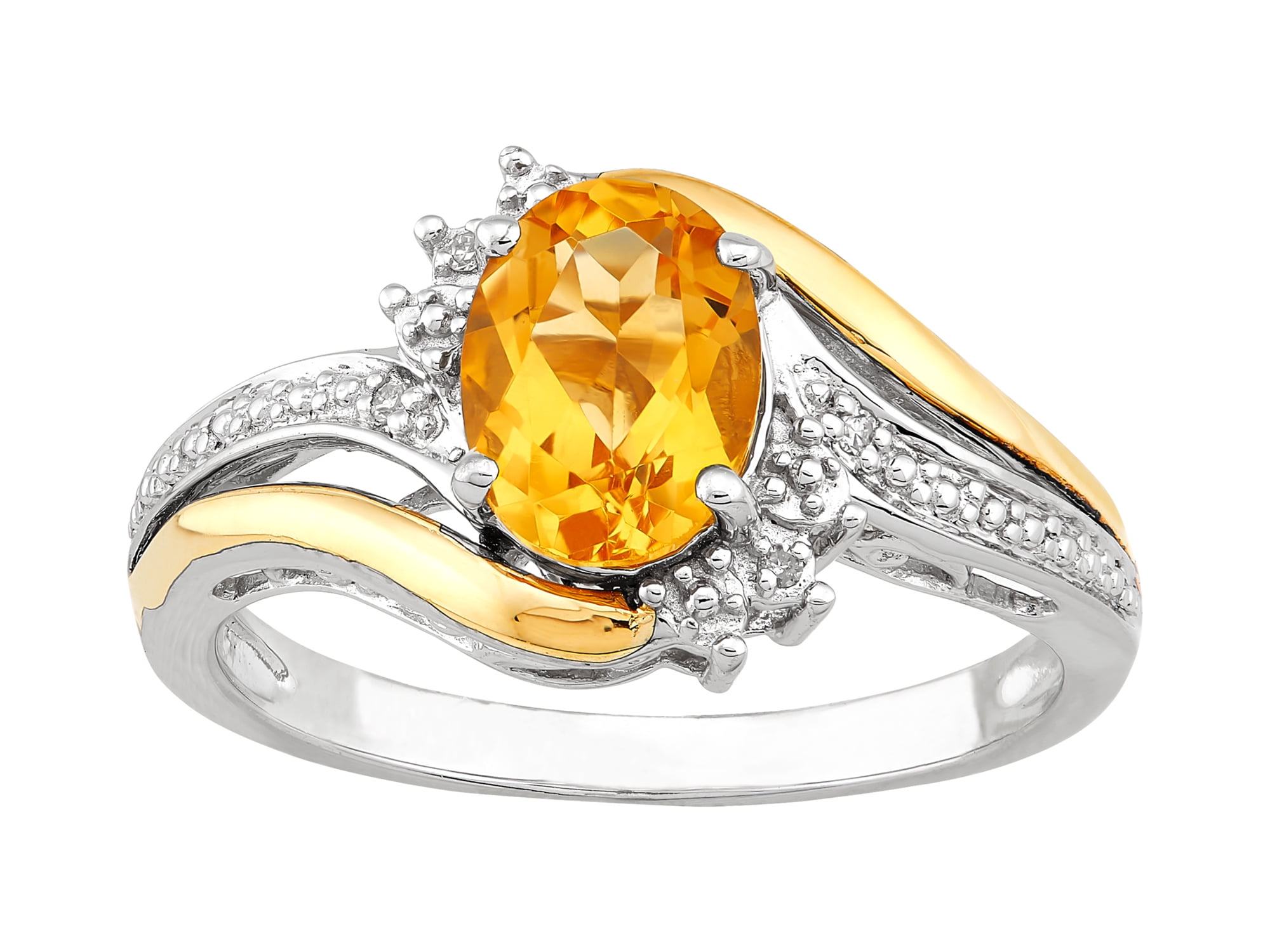 Brilliance Fine Jewelry Genuine Citrine Diamond Accent Ring in Sterling