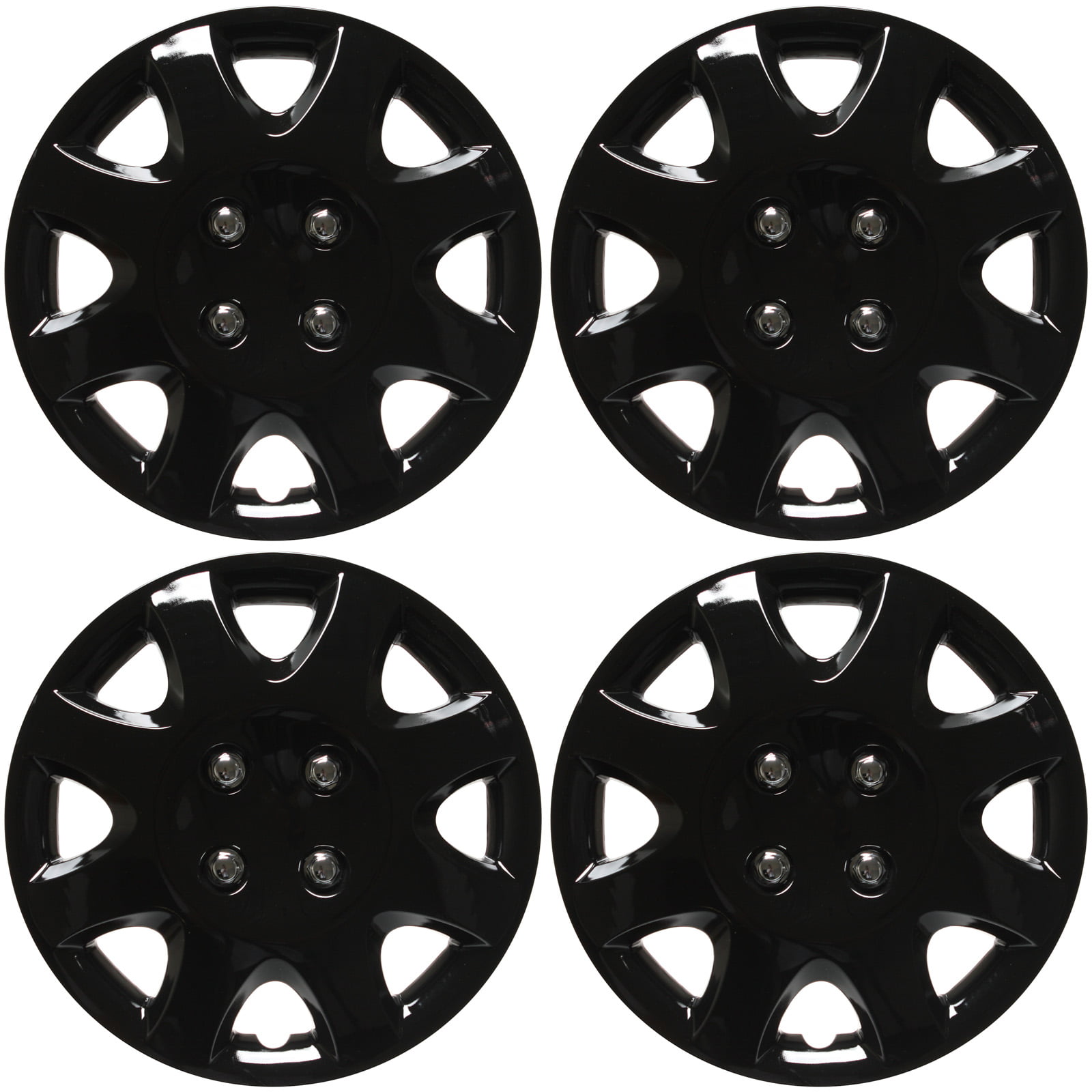 SET 4 Piece Hub Caps ICE BLACK CHROME TRIM 15" Inch Rim Wheel Covers Cap Cover 