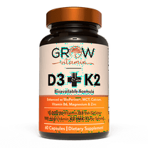 Grow Vitamin D3 K2 with MCT Oil - 10,000 IU D3, 100 mcg K2 MK-7, Calcium, Zinc, Magnesium - 60 Capsules