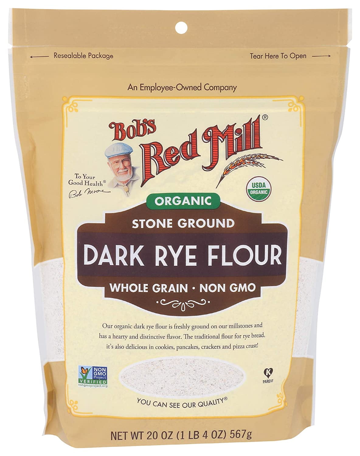 Bob's Red Mill, Organic Dark Rye Flour, Whole Grain, 20 oz Pack of 3