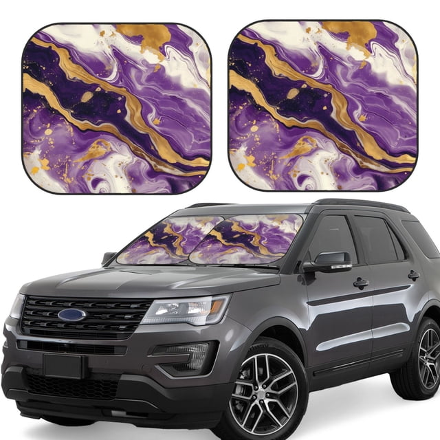 Vsdgher Purple Gold Marble Swirls Print Car Windshield Sun Shade, Reflective Sunshade Window Sunshade Sun Visor Protector Fit for Cars,Trucks,SUVs-Small