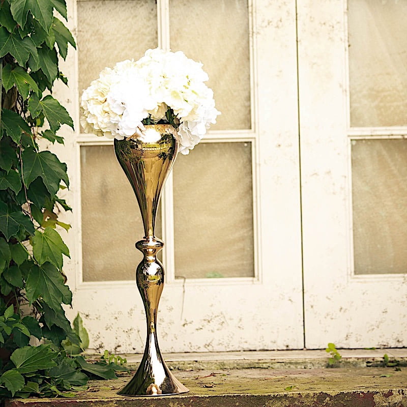 Tall Vase Gold Trumpet Vases Polished Metal Wedding Centerpieces Vases 24 inches