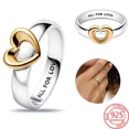 thumbnail image 2 of Pure Handmade 14K Gold Radiant Two-tone Sliding Heart Ring Women Sterling Silver Jewelry Ring Set Birthday Gift, 2 of 6