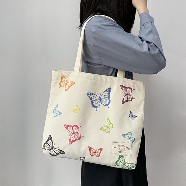 Bolsa de lona con mariposas, bolsa de lona de dos caras con mariposas, bolso de mano duradero, bolso de hombro lavable a mano, adecuado para la vida diaria, paquetes de lona